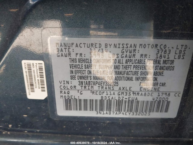 Nissan SENTRA SV 2014 3N1AB7AP4EY332025 Image 9