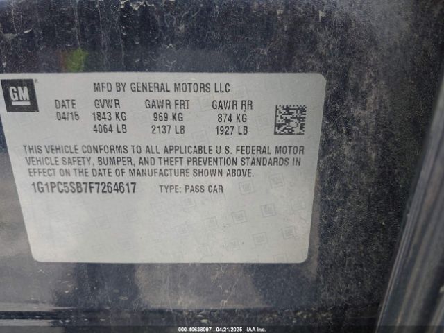 1G1PC5SB7F7264617 Chevrolet Cruze 1lt Auto
