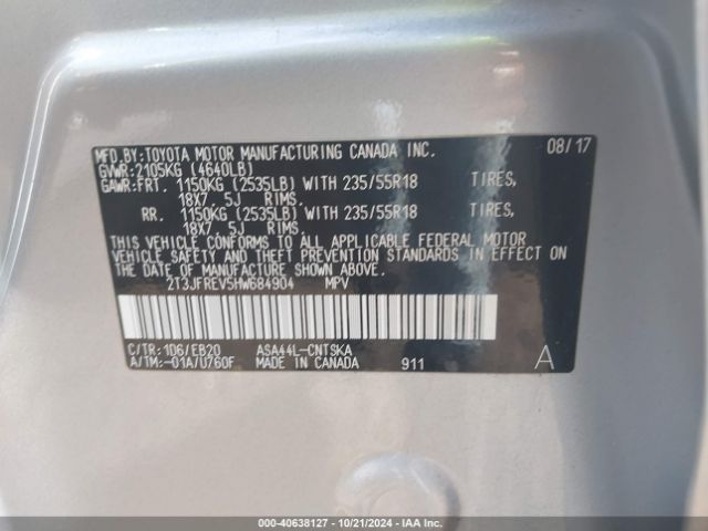 2T3JFREV5HW684904 Toyota RAV4 SE