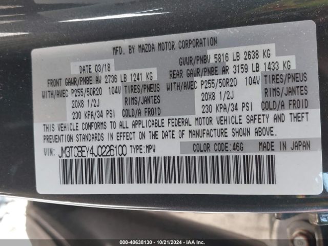 JM3TCBEY4J0226100 Mazda Cx-9 Signature