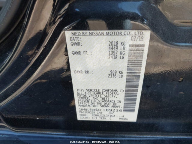 Nissan Altima 2.5 S 2019 1N4BL4BW6KC189236 Image 9