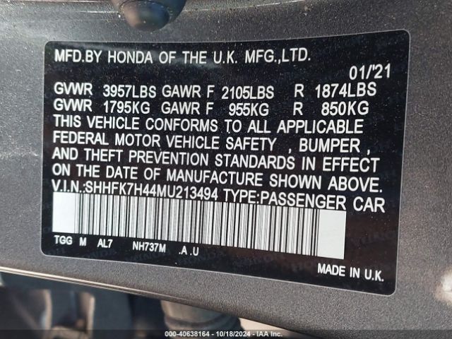 SHHFK7H44MU213494 Honda Civic Sport