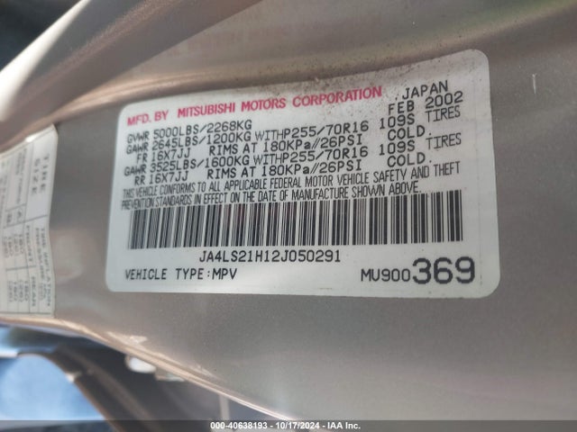 2002 MITSUBISHI MONTERO SPORT JA4LS21H12J050291 Photo 8