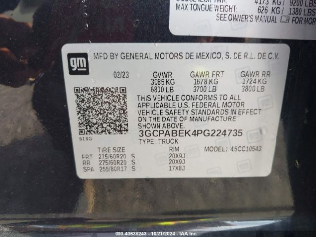 3GCPABEK4PG224735 Chevrolet Silverado 1500 2wd  Short Bed Custom
