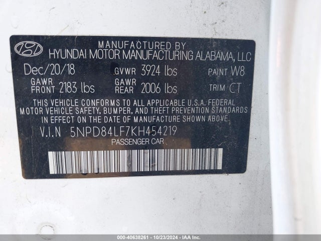 Hyundai Elantra Value Edition 2019 5NPD84LF7KH454219 Image 9