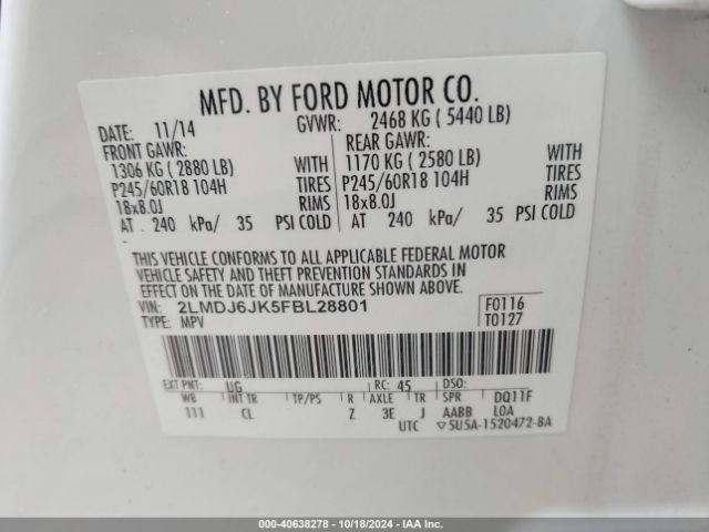 2LMDJ6JK5FBL28801 Lincoln MKX