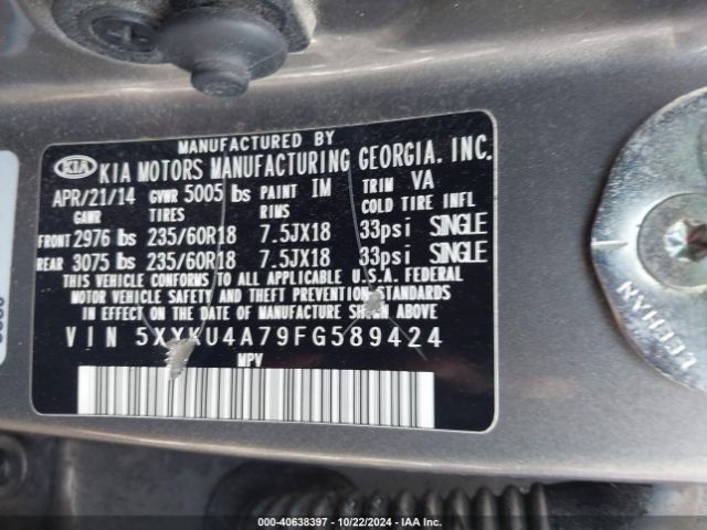 5XYKU4A79FG589424 KIA Sorento Ex V6