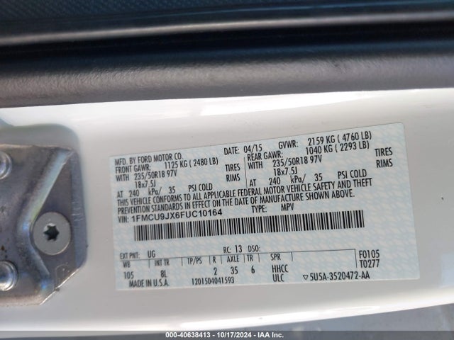 Ford Escape Titanium 2015 1FMCU9JX6FUC10164 Image 9