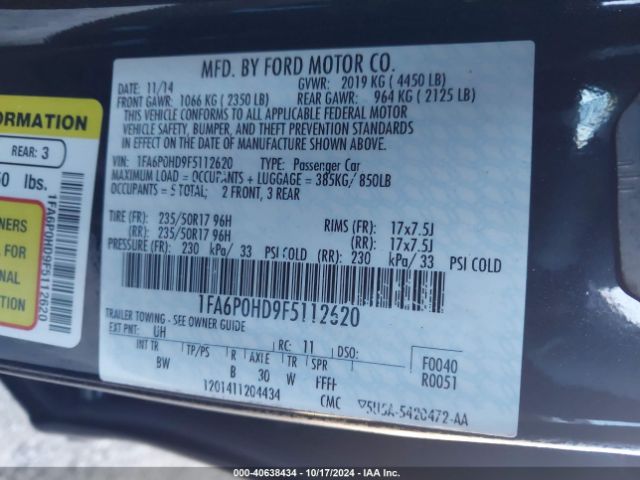1FA6P0HD9F5112620 Ford FUSION SE