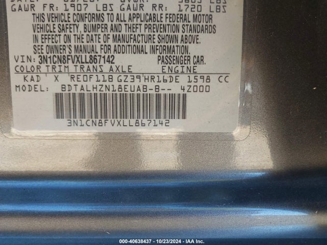 Nissan Versa Sr Xtronic Cvt 2020 3N1CN8FVXLL867142 Image 9