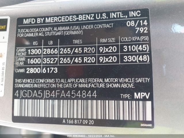 4JGDA5JB4FA454844 Mercedes-Benz ML 350