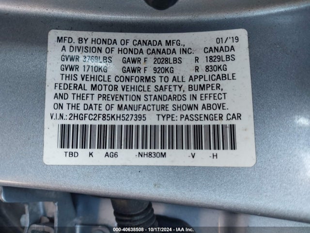 Honda Civic Sport 2019 2HGFC2F85KH527395 Image 9