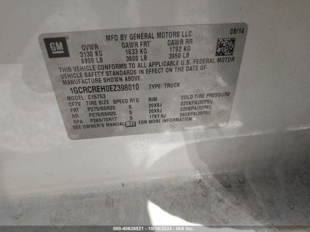 1GCRCREH0EZ398010 Chevrolet Silverado 1500 1lt
