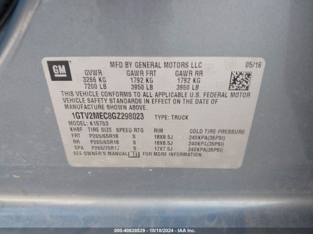 1GTV2MEC8GZ298023 GMC Sierra 1500 Sle