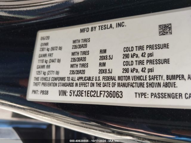 5YJ3E1EC2LF736063 Tesla Model 3 Performance Dual Motor All-wheel Drive