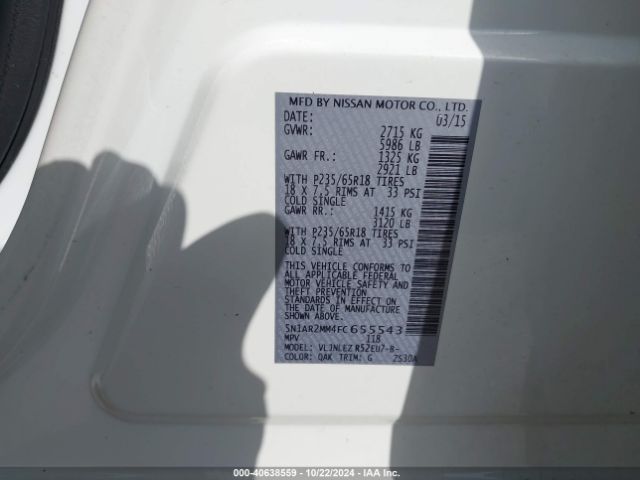 5N1AR2MM4FC655543 Nissan Pathfinder Sv