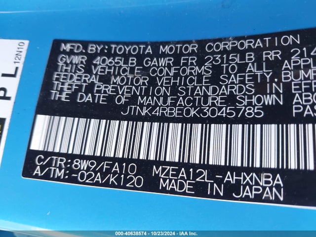 Toyota COROLLA SE 2019 JTNK4RBE0K3045785 Image 9