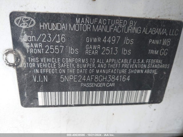 Hyundai SONATA SE 2016 5NPE24AF8GH384164 Image 9