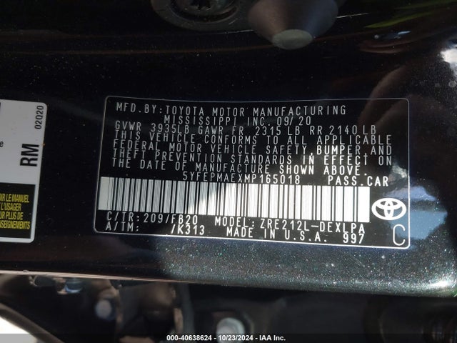 Toyota COROLLA LE 2021 5YFEPMAEXMP165018 Image 9