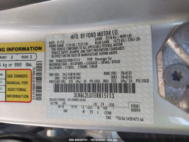 3LN6L2LU1ER815113 Lincoln MKZ HYBRID