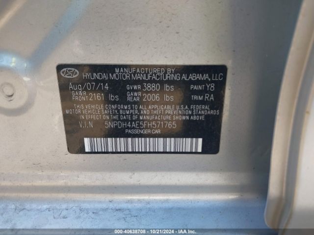5NPDH4AE5FH571765 Hyundai ELANTRA SE