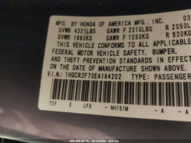 1HGCR2F70EA184202 Honda ACCORD EX