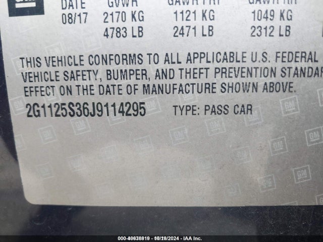 Chevrolet IMPALA 2LZ 2018 2G1125S36J9114295 Image 9