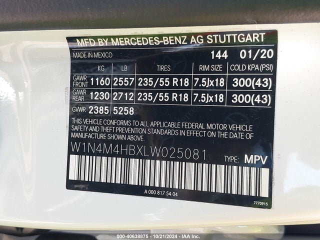 W1N4M4HBXLW025081 Mercedes-Benz Glb 250 4matic