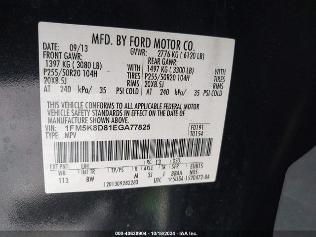 Ford EXPLORER XLT 2014 1FM5K8D81EGA77825 Image 9