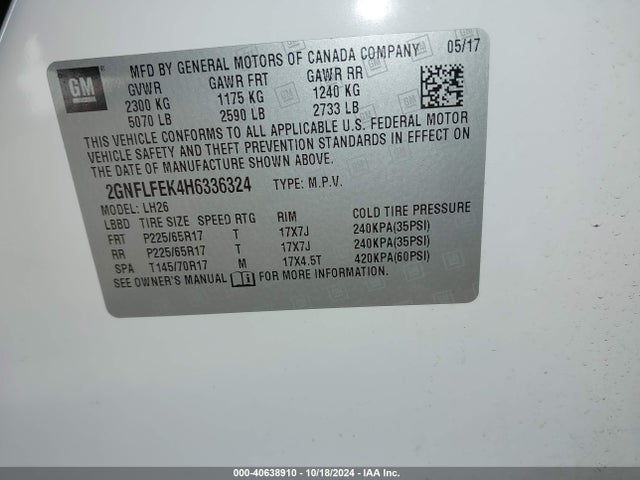 Chevrolet EQUINOX LT 2017 2GNFLFEK4H6336324 Image 9