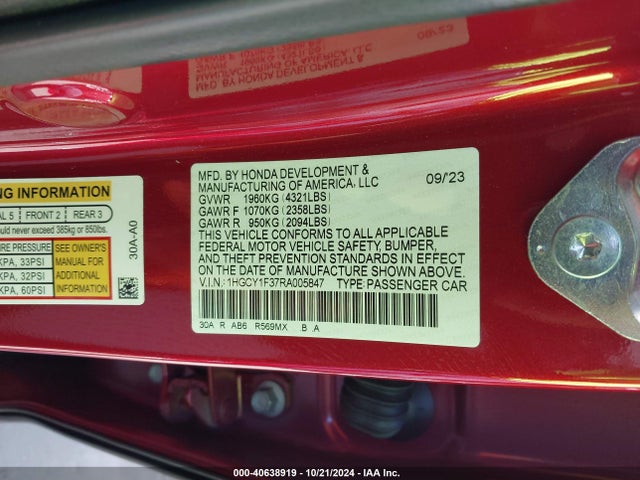 Honda ACCORD EX 2024 1HGCY1F37RA005847 Image 9