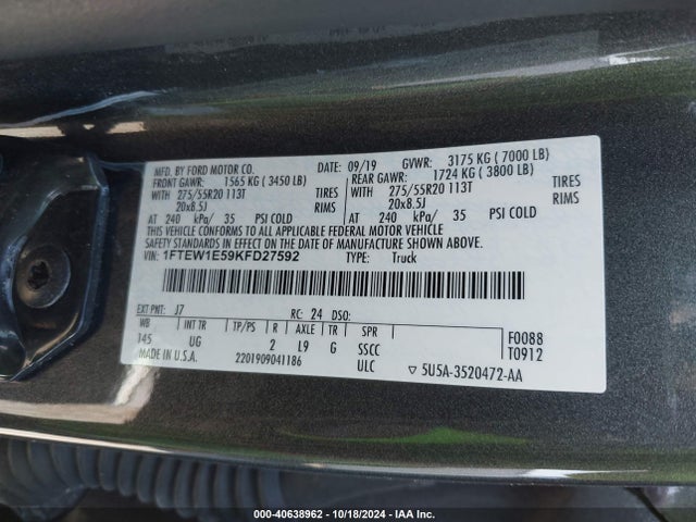 Ford F-150 Xlt 2019 1FTEW1E59KFD27592 Image 9