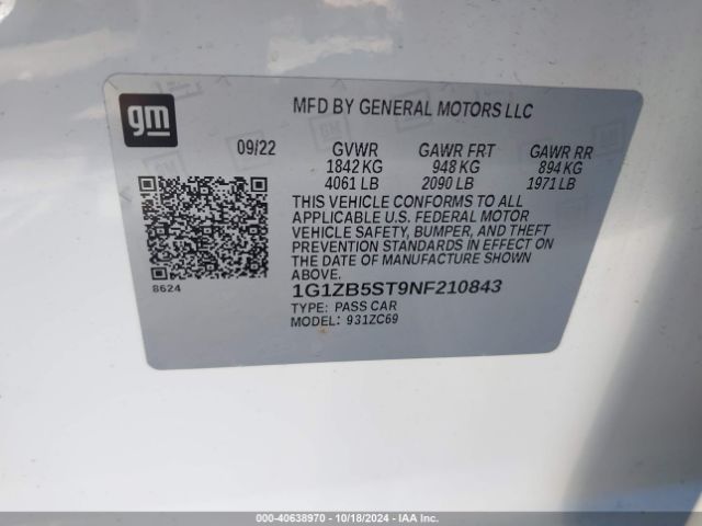 1G1ZB5ST9NF210843 Chevrolet Malibu Fwd Ls