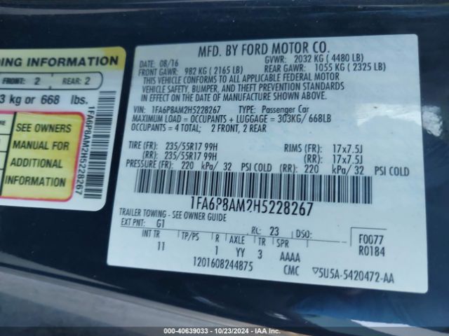 1FA6P8AM2H5228267 Ford Mustang V6