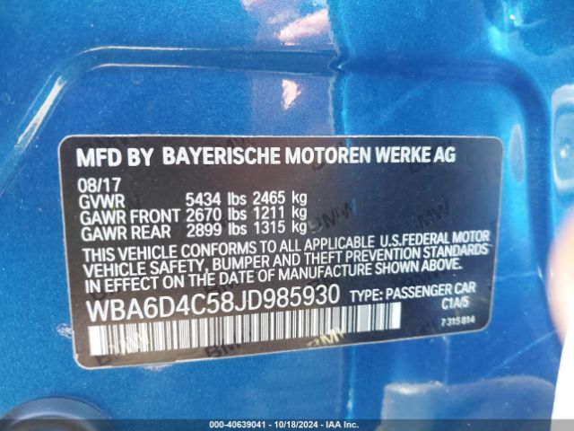 WBA6D4C58JD985930 BMW 650i Gran Coupe