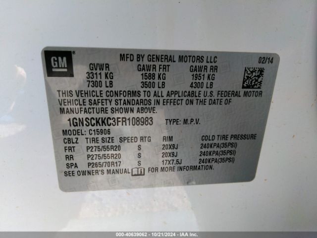 1GNSCKKC3FR108983 Chevrolet Suburban 1500 Ltz