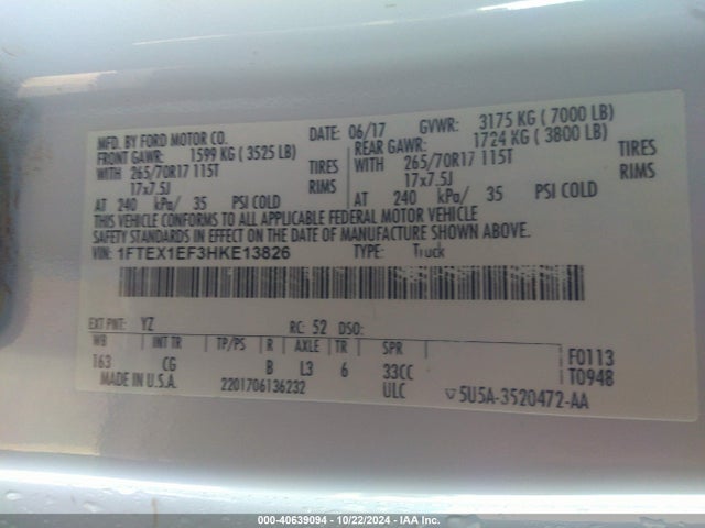 Ford F-150 Xl 2017 1FTEX1EF3HKE13826 Image 9