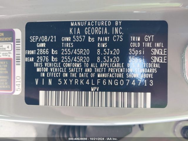 5XYRK4LF6NG074713 KIA Sorento Sx Prestige