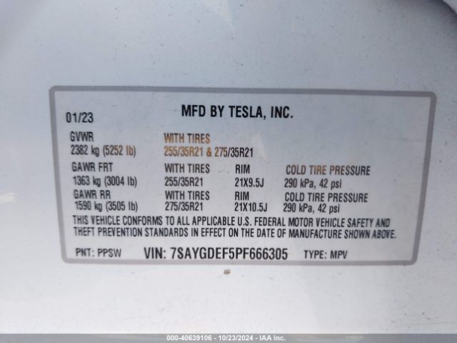 7SAYGDEF5PF666305 Tesla Model Y Awd/performance Dual Motor All-wheel Drive
