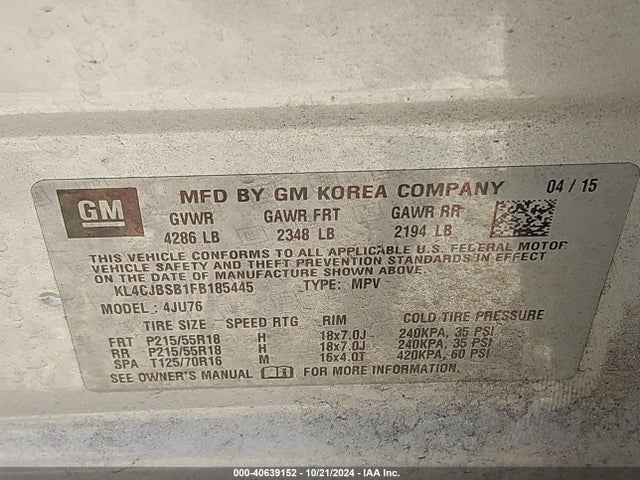 Buick Encore Convenience 2015 KL4CJBSB1FB185445 Image 9