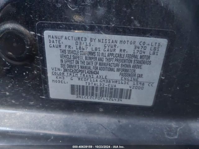 3N1CE2CP0FL426434 Nissan Versa Note S (sr)/s Plus/sl/sr/sv