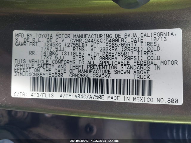 Toyota Tacoma Double Cab Prerunner 2014 3TMJU4GN8EM159600 Image 9