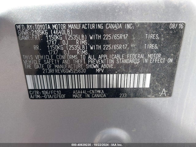 Toyota Rav4 Xle 2016 2T3RFREV6GW525620 Image 9