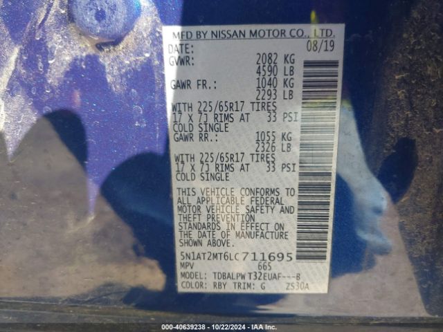 5N1AT2MT6LC711695 Nissan Rogue S Fwd