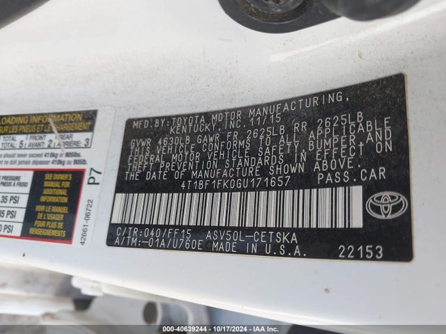 Toyota CAMRY SE 2016 4T1BF1FK0GU171657 Image 9
