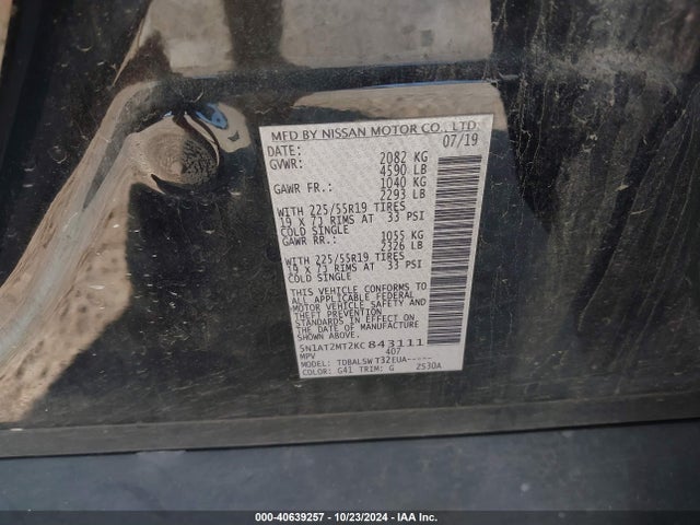 Nissan Rogue Sl 2019 5N1AT2MT2KC843111 Image 9