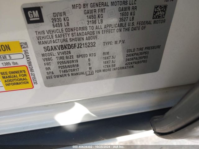 5GAKVBKD6FJ215232 Buick Enclave Leather