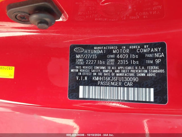 Hyundai Genesis 3.8 Base 2015 KMHHT6KJ6FU130090 Image 9