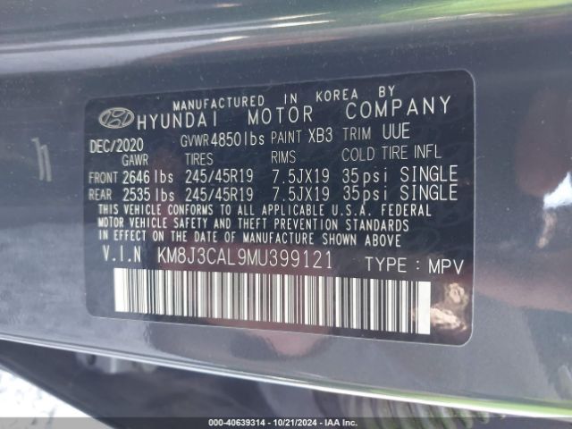KM8J3CAL9MU399121 Hyundai Tucson Sport