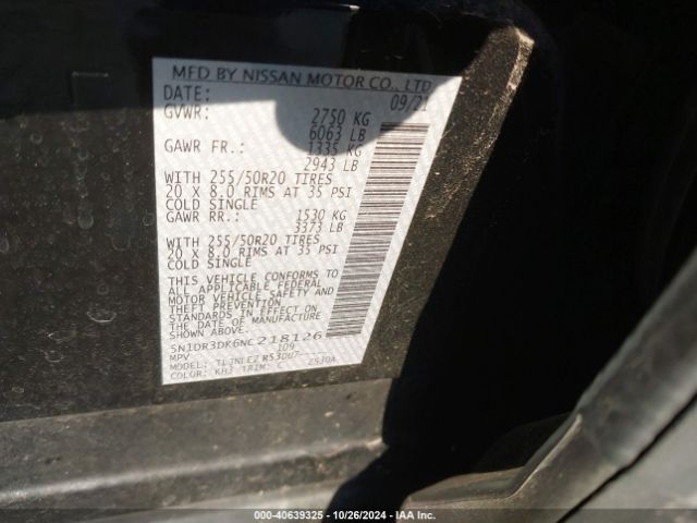 5N1DR3DK6NC218126 Nissan Pathfinder Platinum 4wd